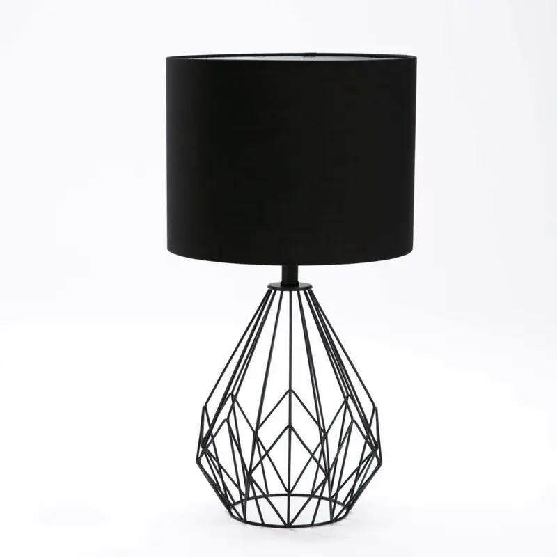 TABLE LAMP BLK METAL WIRE BASE BLACK FABRIC SHADE