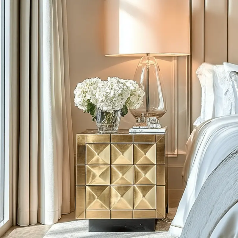 Abitha Luxury Brushed Gold 3 Drawer Bedside Table