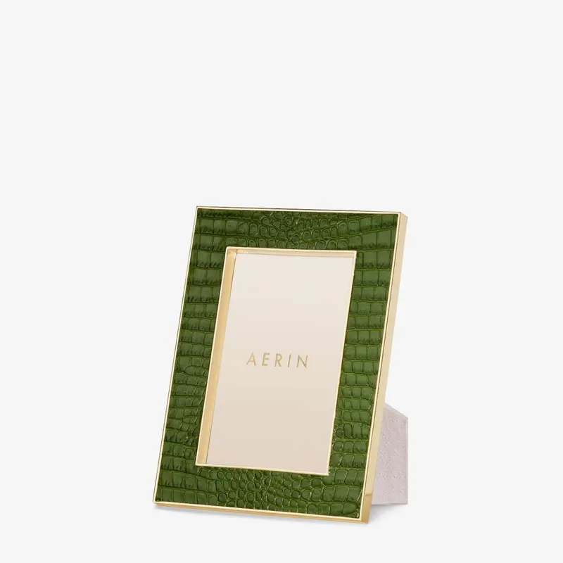 Classic Croc Leather Frame in Verde - 4 X 6 by AERIN