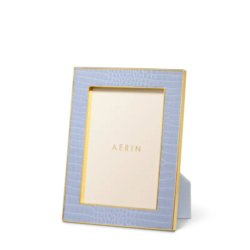 Classic Croc Leather Frame in Hydrangea Blue 5 X 7 by AERIN
