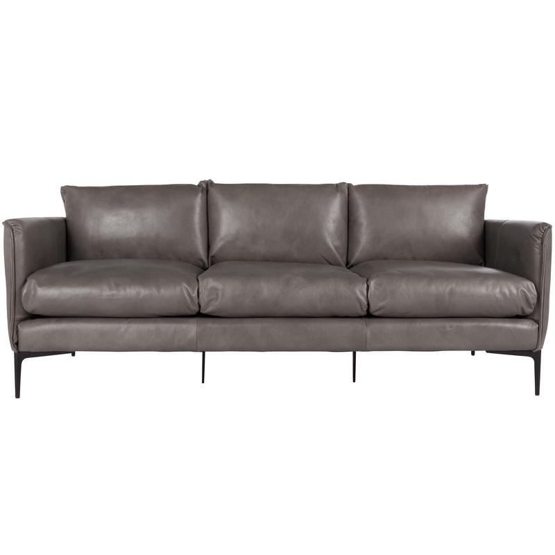 Abigail Leather Sofa, Pewter Gray