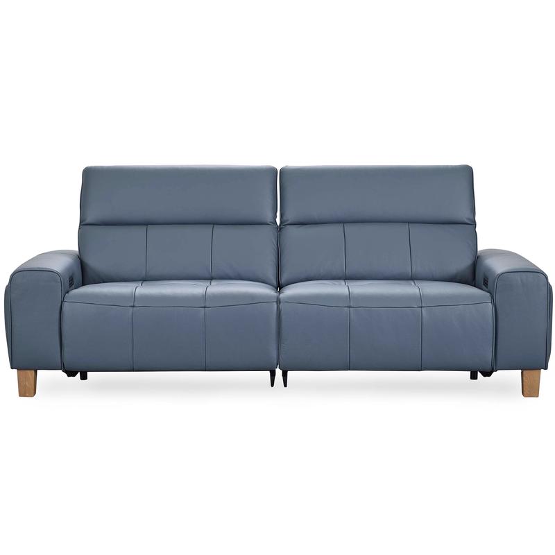Alea Leather Power Recliner Sofa, Smoke Blue