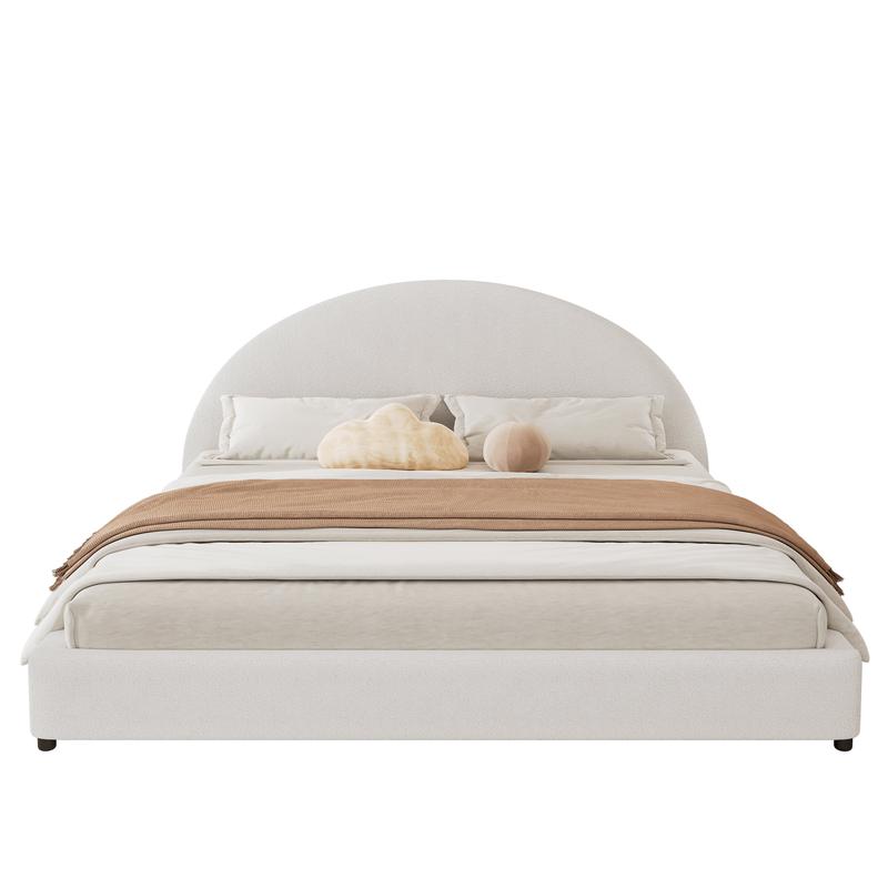Bed Frame With Boucle Upholstered Round Curved Headboard