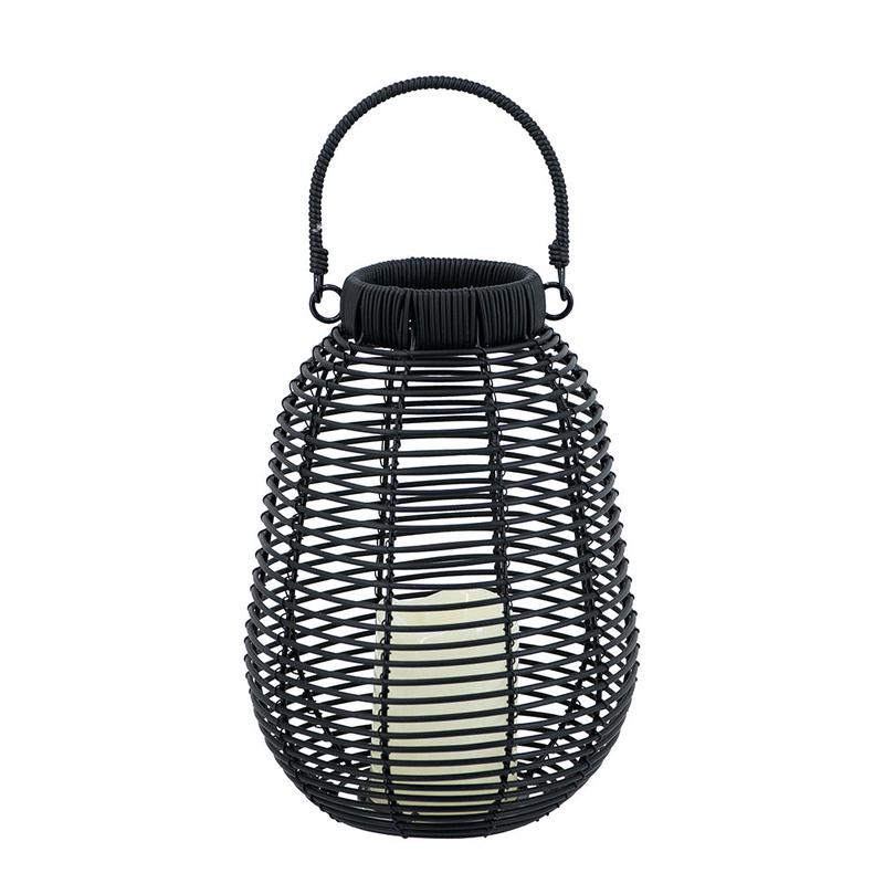 Black Poly Rattan Lantern With White LED Candle
