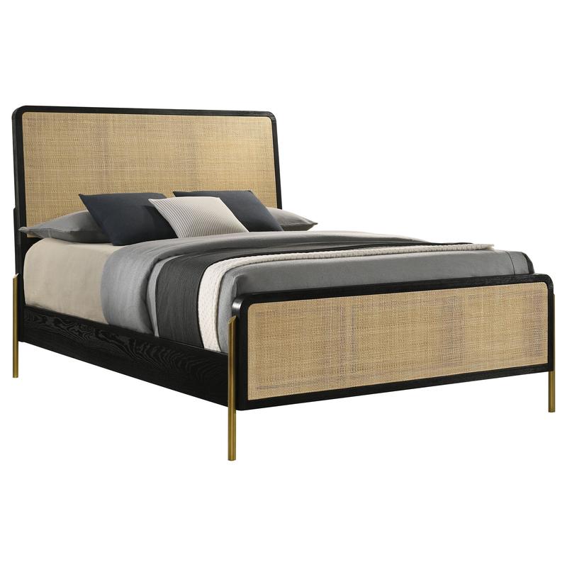 Anser Black and Natural Woven Rattan Bed