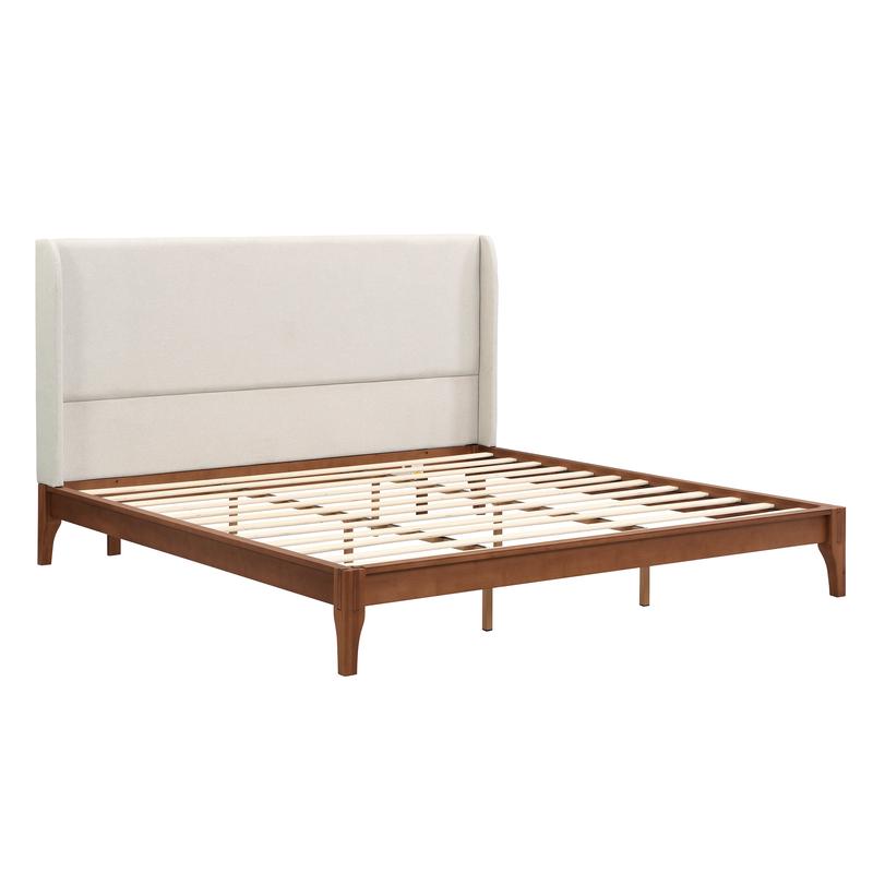 Solid Dry Bamboo Wood Platform Bed with 48\" Upholstered High Headboard