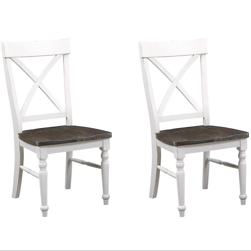 Brown and White Dining Chairs, Set of 2