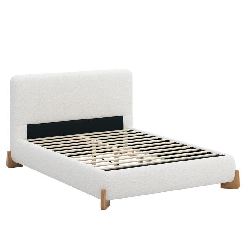 Elegant Boucle Upholstered Bed with Accent Feet