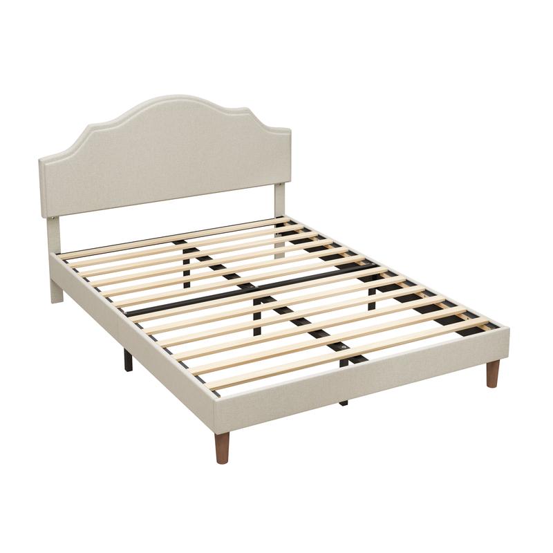 Linen Upholstered Platform Bed with Adjustable Headboard