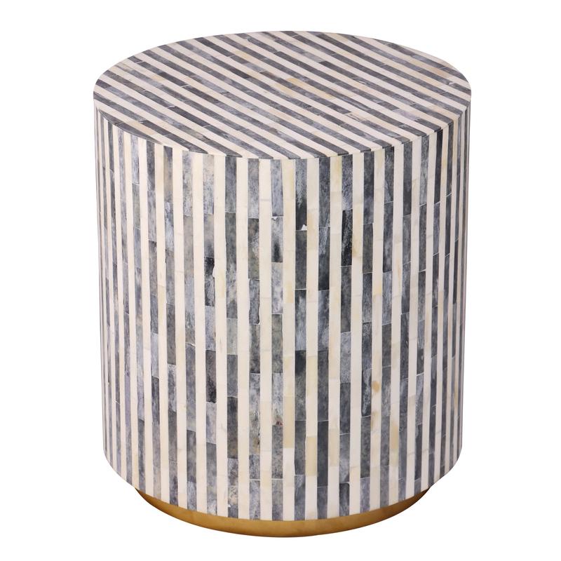 Round Natural Bone Inlay and Wood Striped End Table