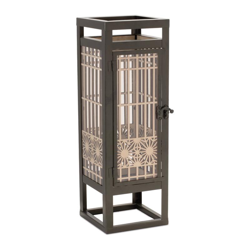 Cut Out Wood Lantern with Iron Frame 15\"H