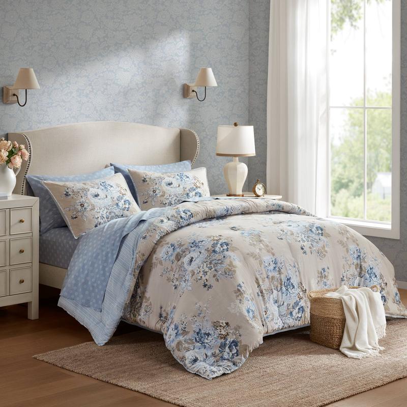 5 Piece Vintage-Inspired Reversible Floral Comforter Set