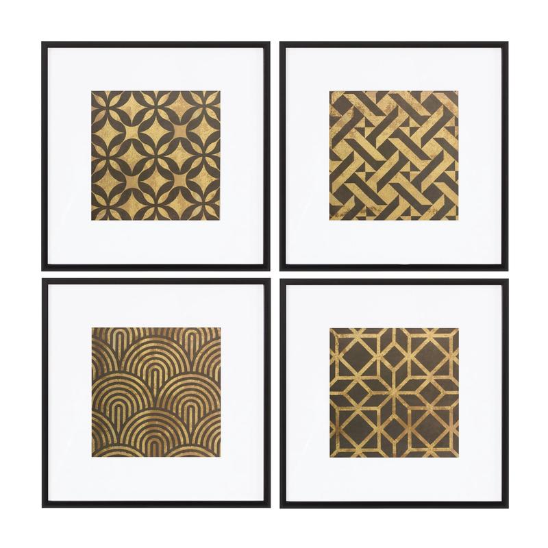 Framed Art Deco Geometric Print, Set of 4