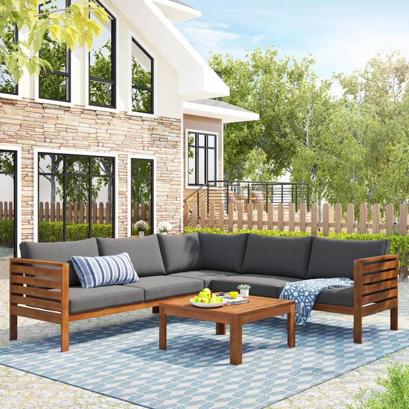 Acacia Wood Outdoor Sofa Seating Set