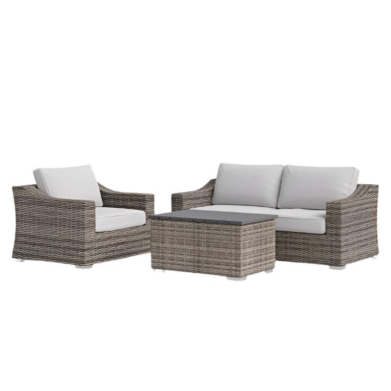 Stylish Rattan Wicker Fully Assembled 3-Person Outdoor Seating Set