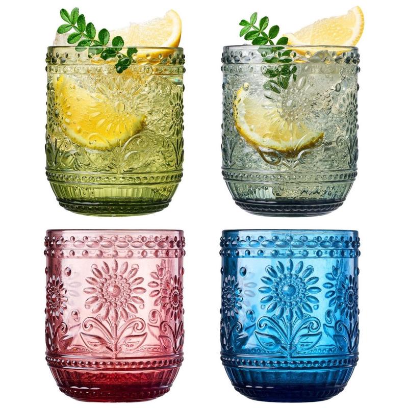 Vintage Embossed Floral Tumblers Set of 4