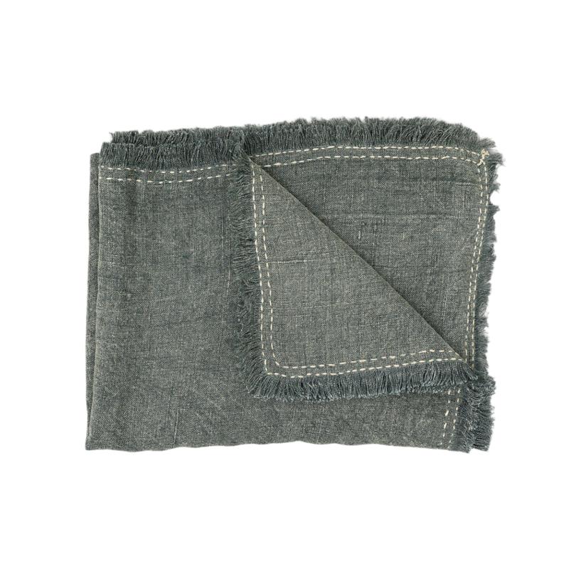 Stonewashed Linen Woven Throw Blanket with Fringe