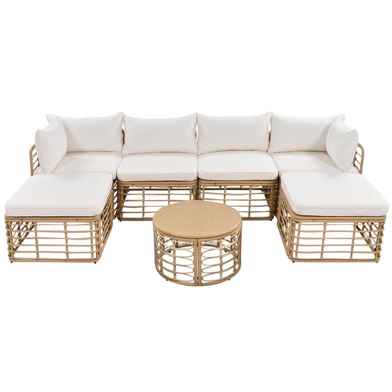 Evoking 7-Piece Outdoor Sectional Set with Hollow Woven Design and Pillows